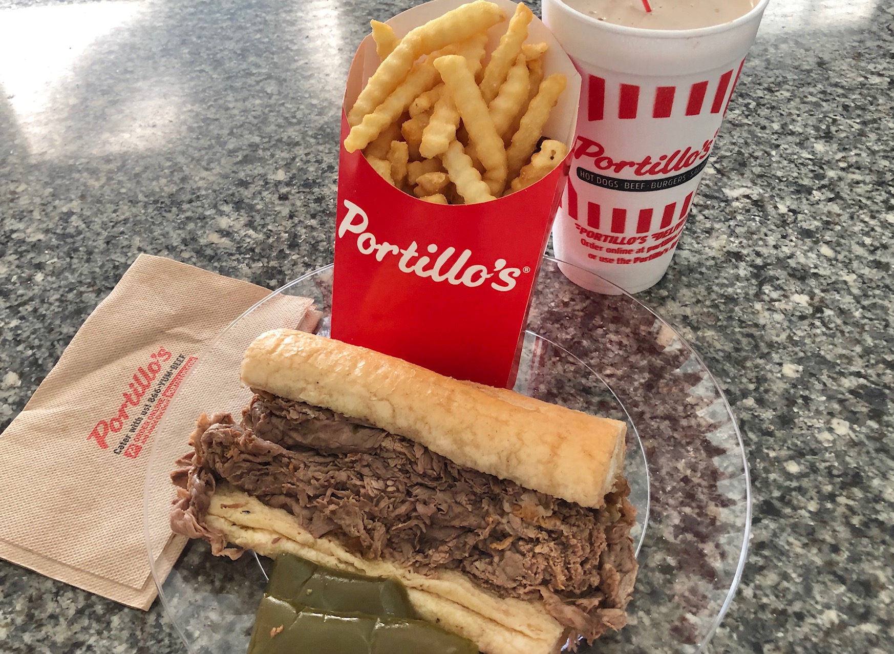 Portillo's signature dishes Italian Beef Sandwich
Spaghetti with Meat Sauce
Chocolate Cake Shake